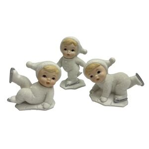 VTG Homeco Snow Babies Ice Skating Set of 3 Christmas Pottery EUC